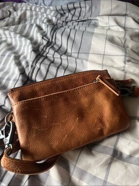 Distressed Brown Leather Crossbody Wristlet